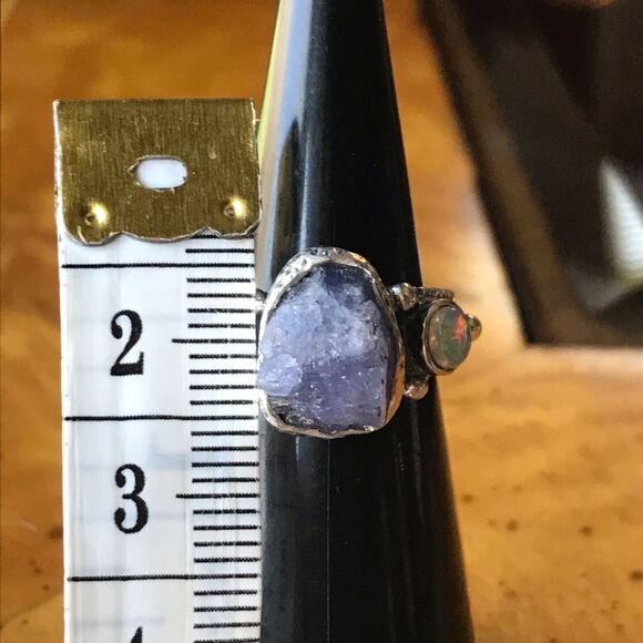 Natural Tanzanite Ethiopian Opal Sterling Silver Ring Size 5 - Picture 6 of 8